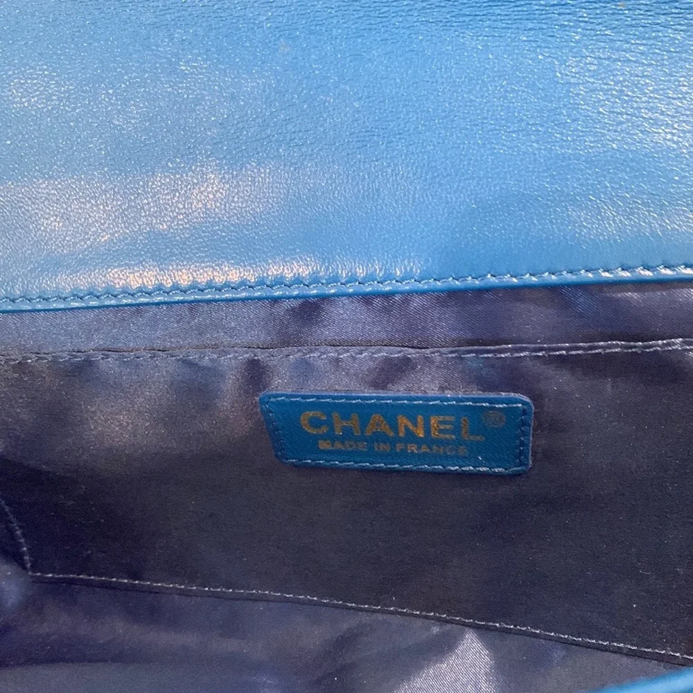 Chanel Blue Quilted Lambskin Clutch with Gold CC Turnlock